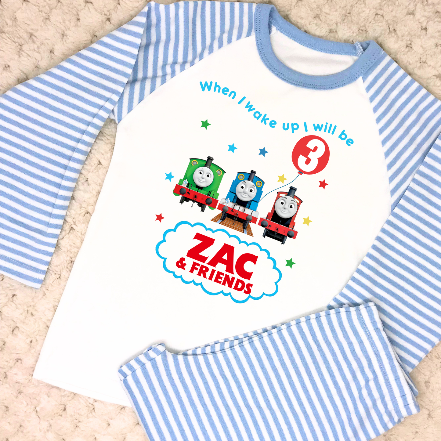 Thomas birthday pyjamas, when i wake up thomas the tank engine, personalised thomas pjs, thomas birthday gift, thomas the tank engine personalised