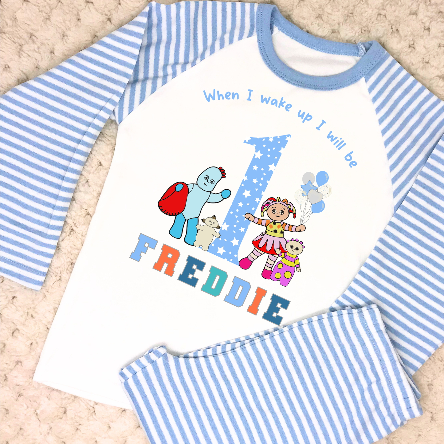 In the Night Garden birthday pyjamas, when i wake up in the night garden, kids cbeebies pajamas, birthday pjs, iggle piggle pjs, upsy daisy pjs