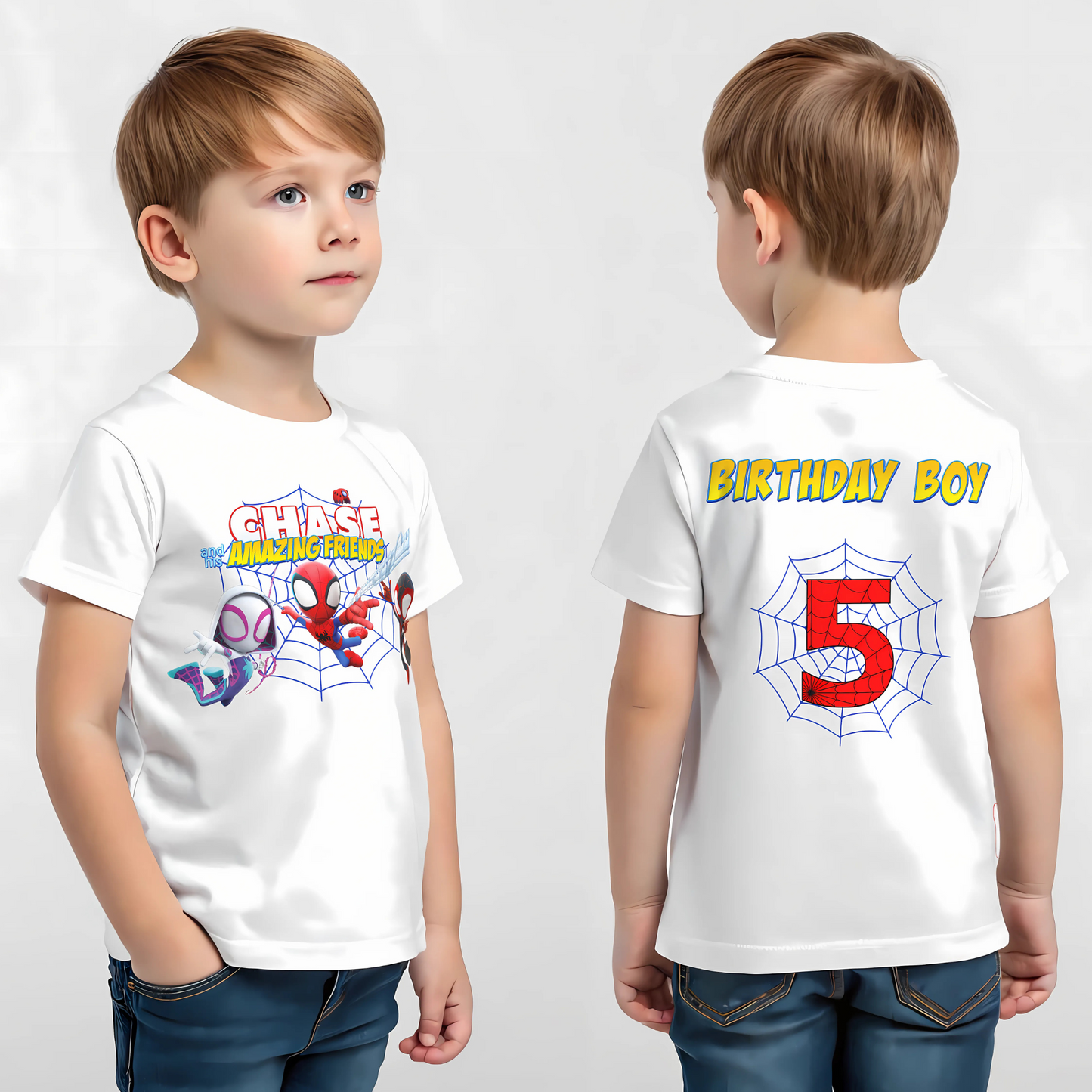 Birthday T-shirt | Personalised Spidey Superhero Shirt for Boys
