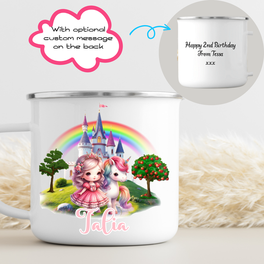 Personalised Princess Unicorn Mug with rainbow and child’s name, custom name mug, princess gift