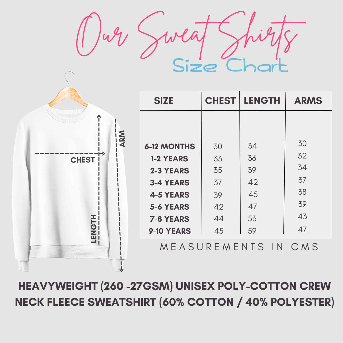 sweatshirt size chart