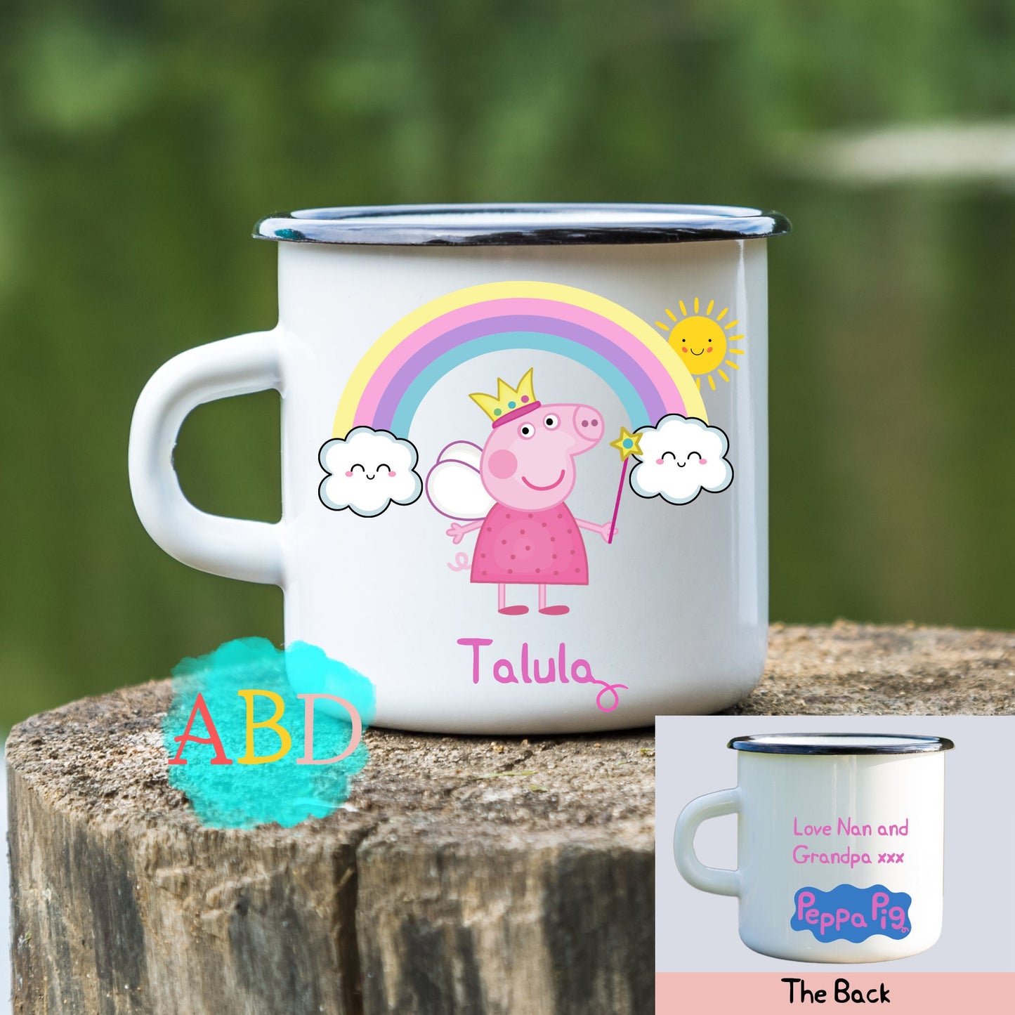 Personalised Peppa Pig Camper-van Enamel Mug for Kids: Girls Birthday Gift, Christmas Mug Gift, Custom Kids Christmas Gift, Pepper Pig Mug