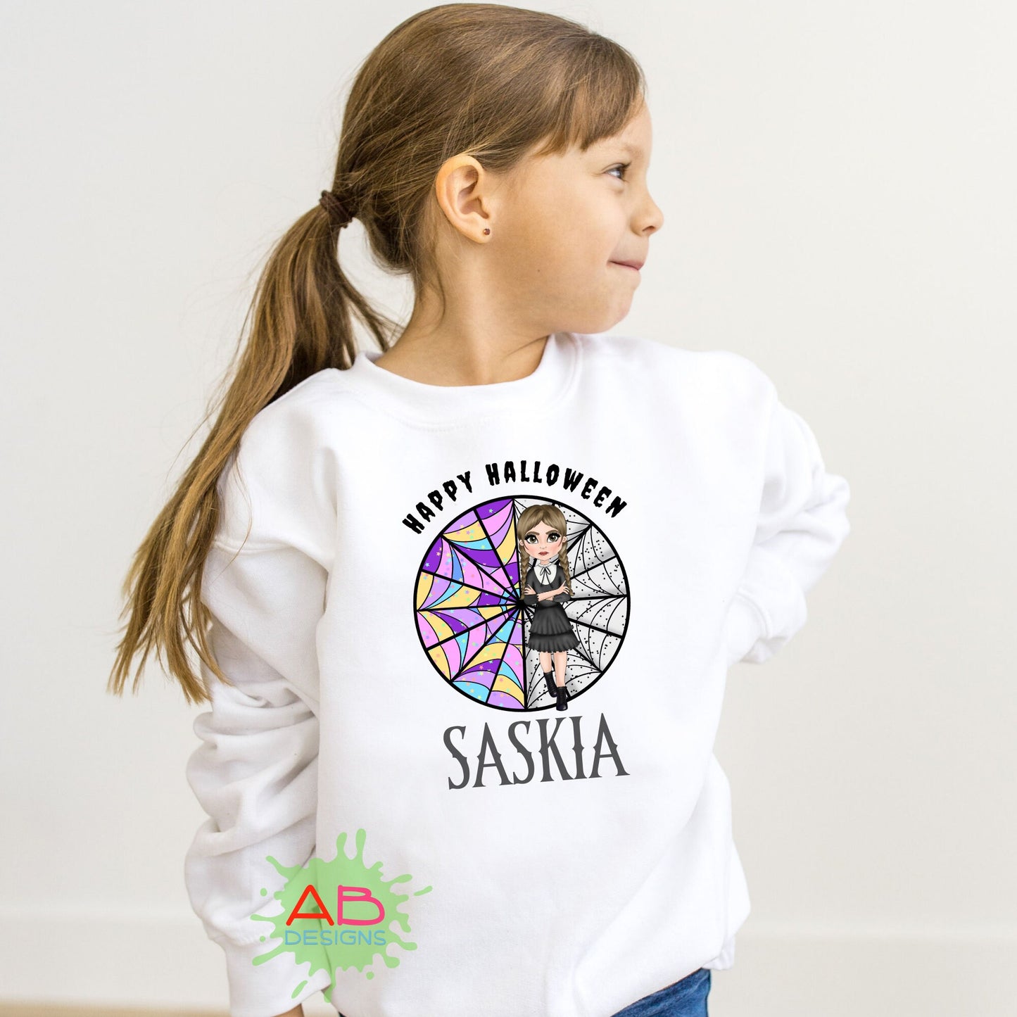Personalised, My Mini Me, Wednesday Inspired Halloween, Custom Halloween Sweatshirt, Kids Custom Oversized Sweater, Custom Gothic Halloween