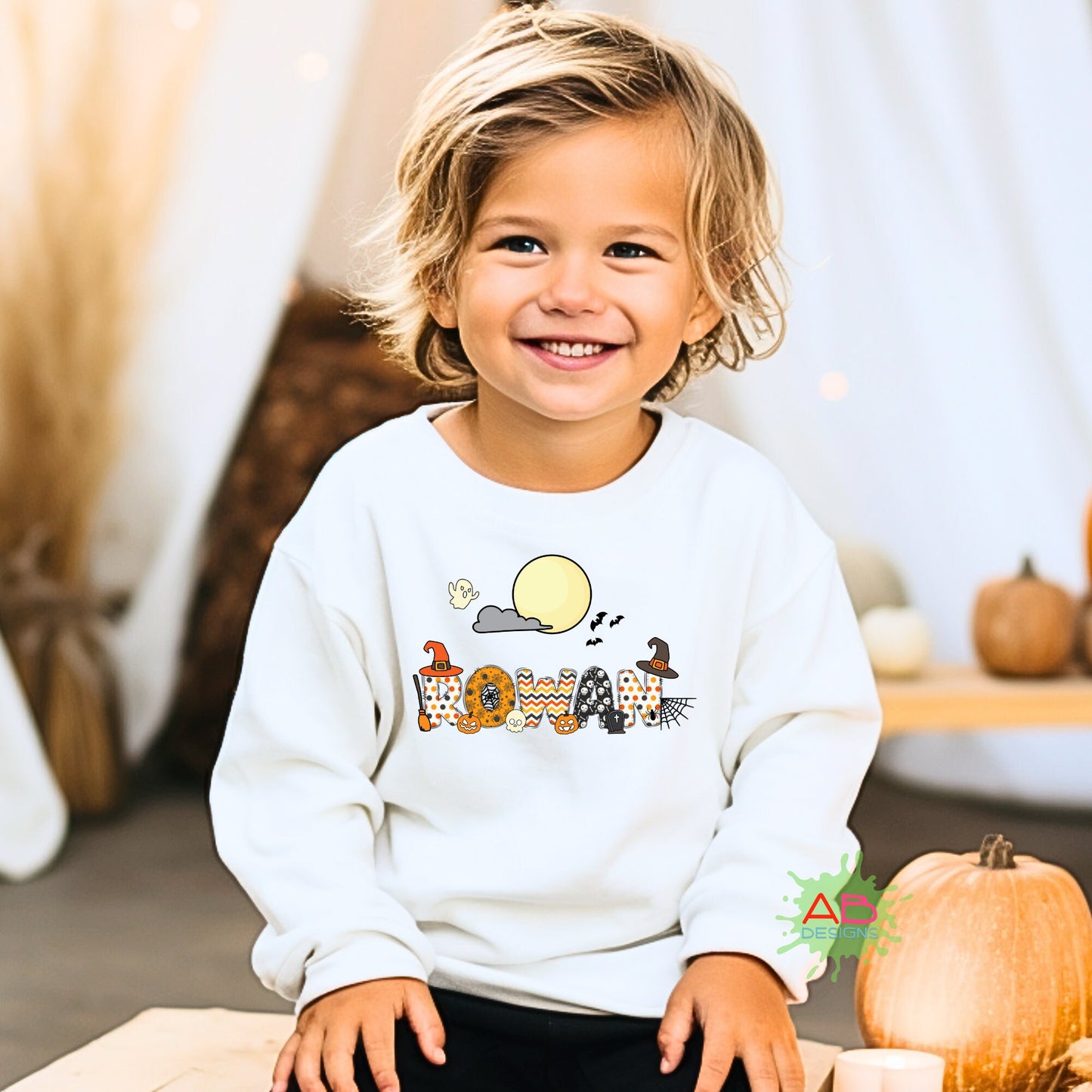 Personalised, Halloween Sweatshirt with Name, Kids Custom Oversized Sweater, Custom Gothic Halloween, kids custom Halloween, Spooky Season