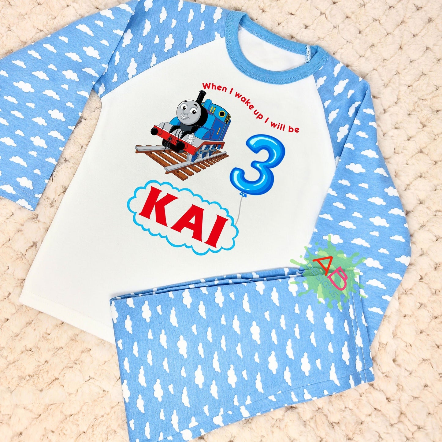 Thomas birthday pyjamas, when i wake up thomas the tank engine, Thomas tank engine with name, thomas tank with personalised