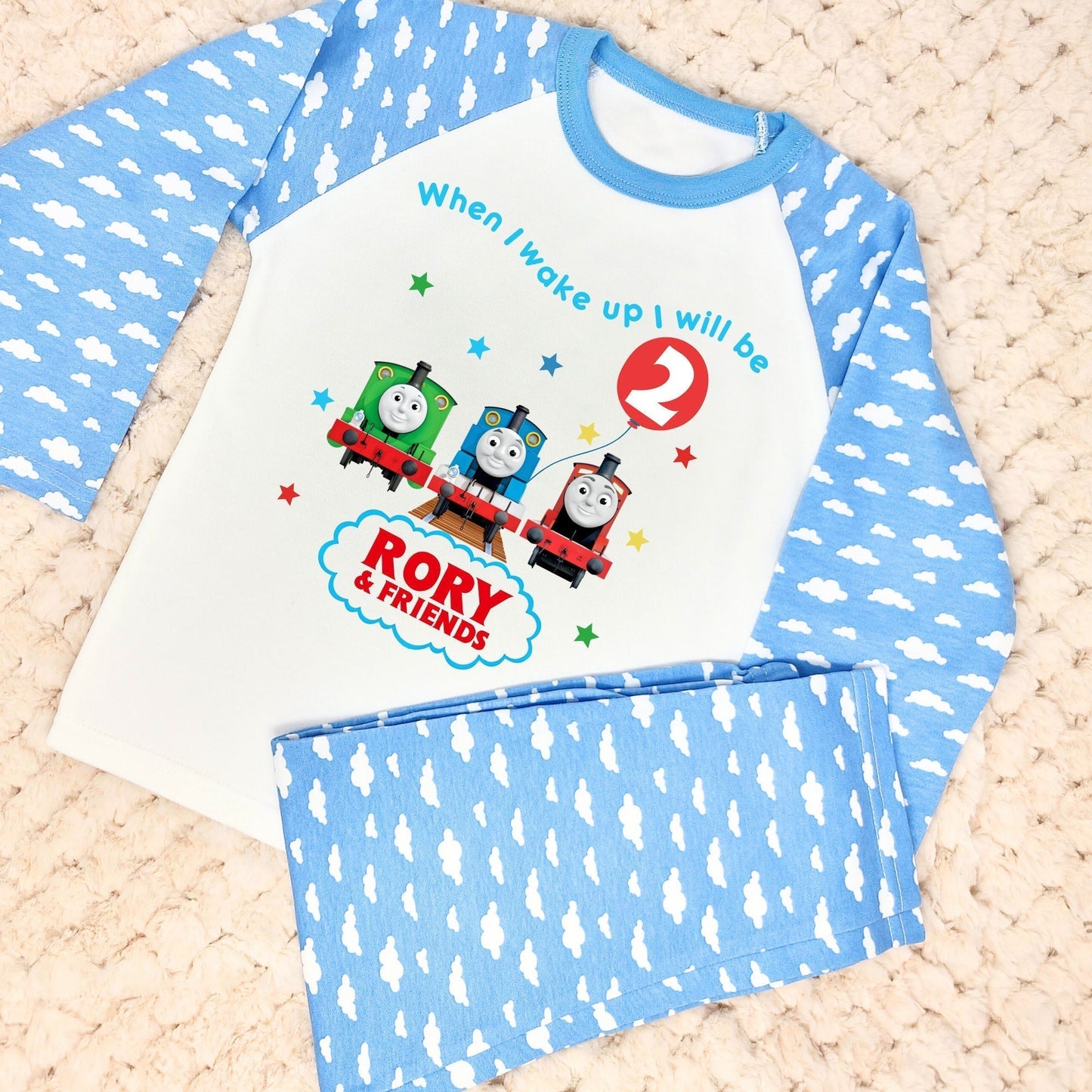Thomas birthday pyjamas, when i wake up thomas the tank engine, personalised thomas pjs, thomas birthday gift, thomas the tank engine personalised
