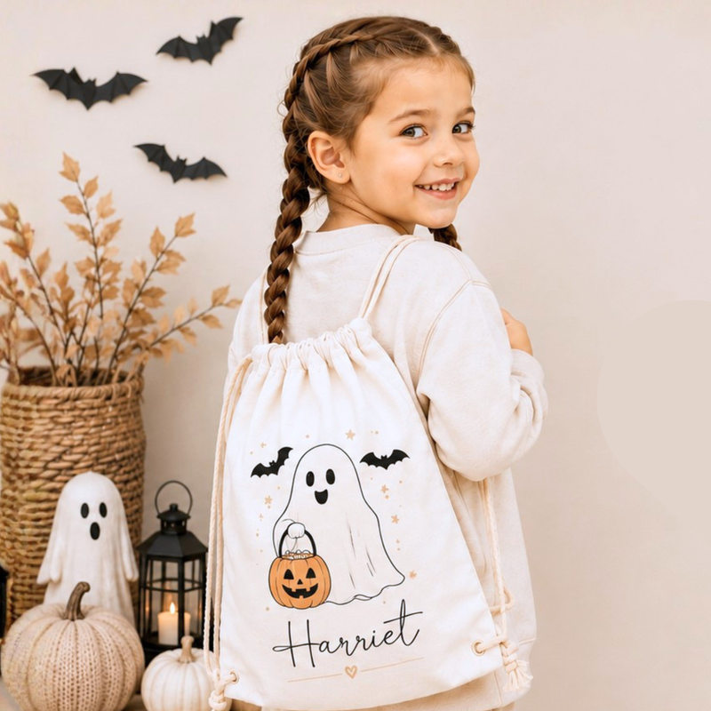 Personalised Children's Halloween Clothing with Halloween pyjamas, T-shirts, sweatshirts and personalised trick-or-treat bags for kids.