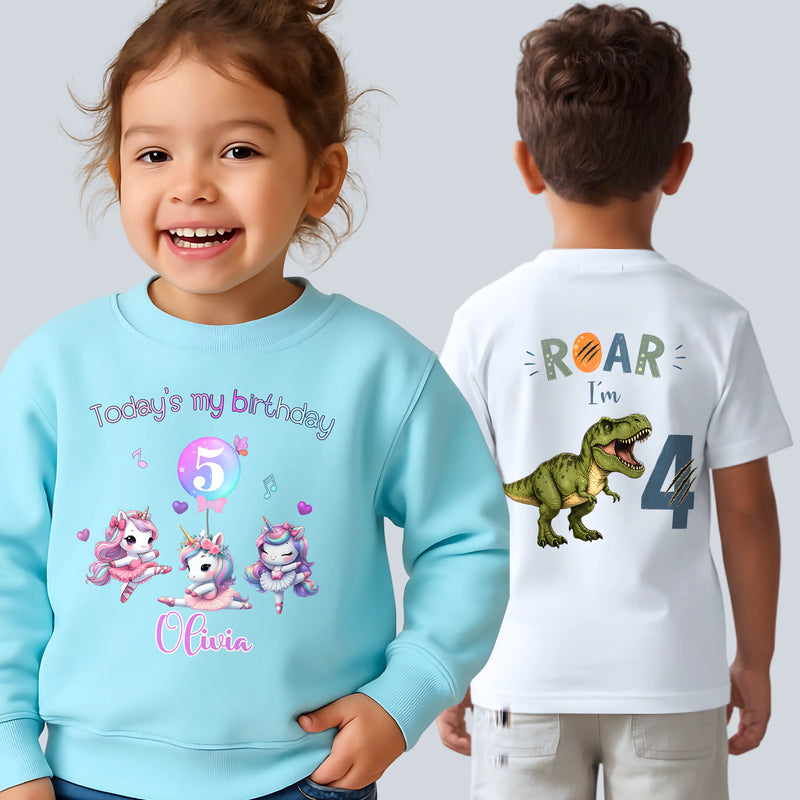 personalised children's birthday clothing: tshirts, sweatshirts, pyjamas for celebrating birthday milestones