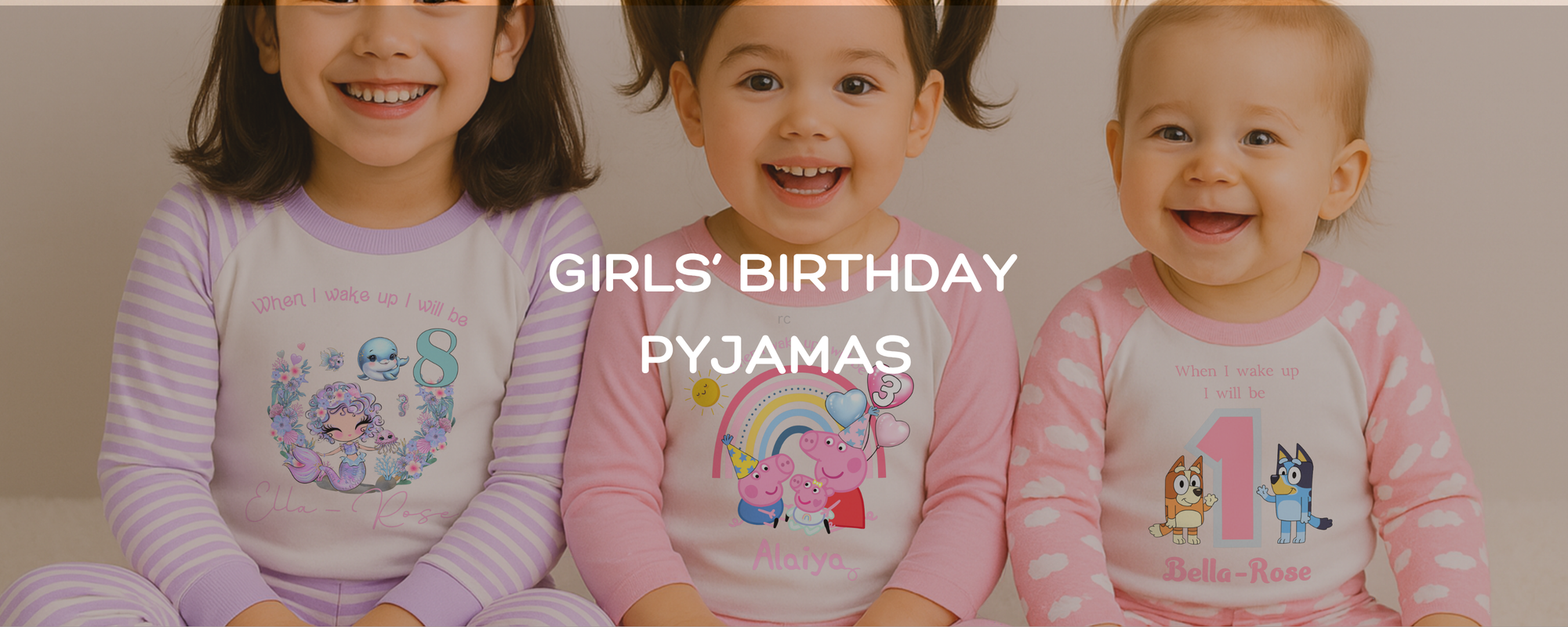 A girl's pink striped pajama set with “When I Wake Up I Will Be” on top, featuring a glittery popstar doll, name, and age. Ideal for a birthday eve or music lover's gift.