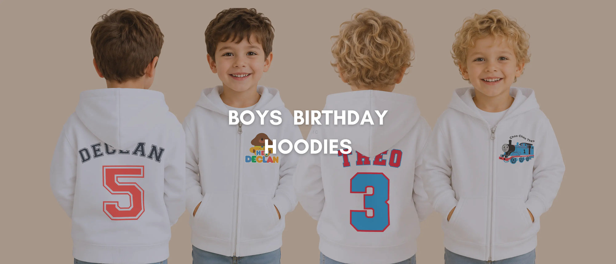 Boys personalised birthday hoodie with custom name and number back print