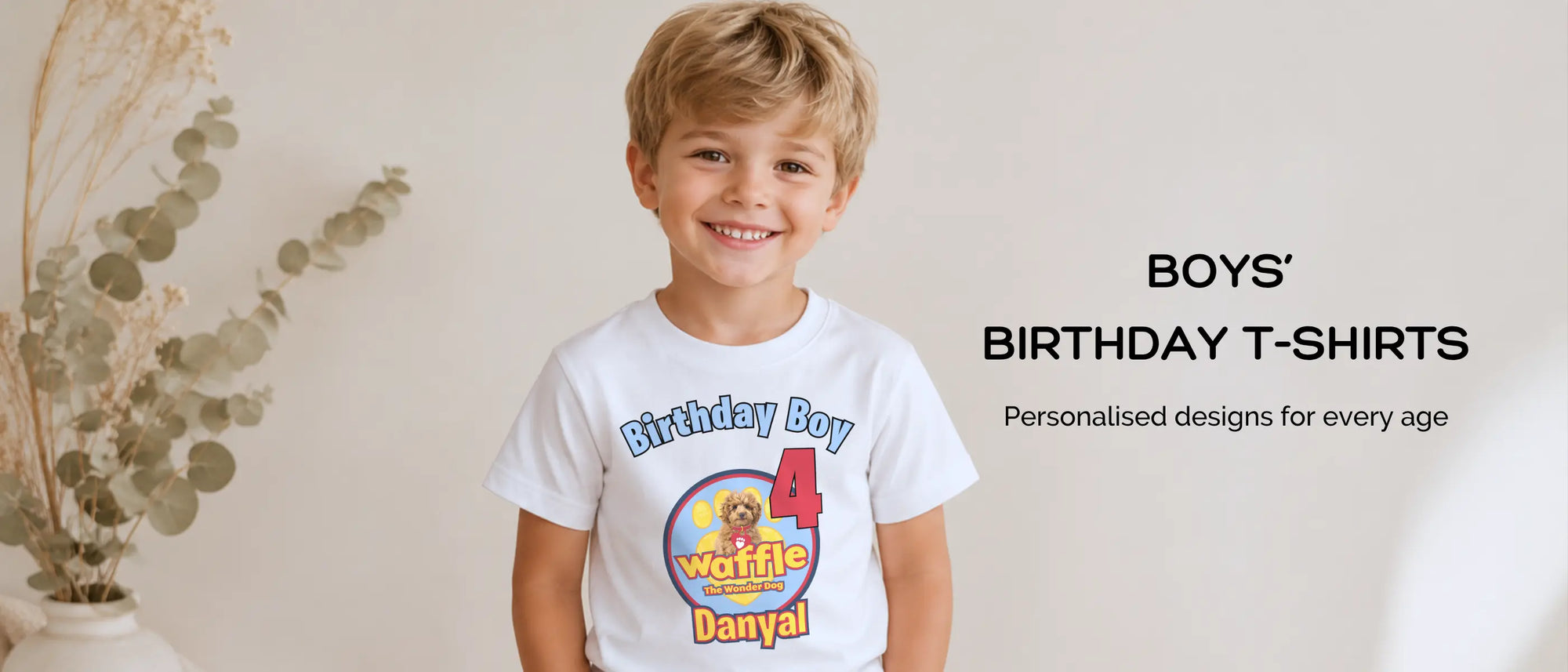 Personalised boys birthday t-shirts for all ages with custom name and age