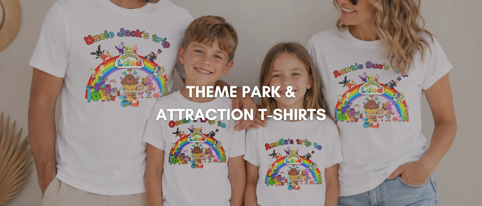 Personalised family matching t-shirts for theme park and attractions t-shirts