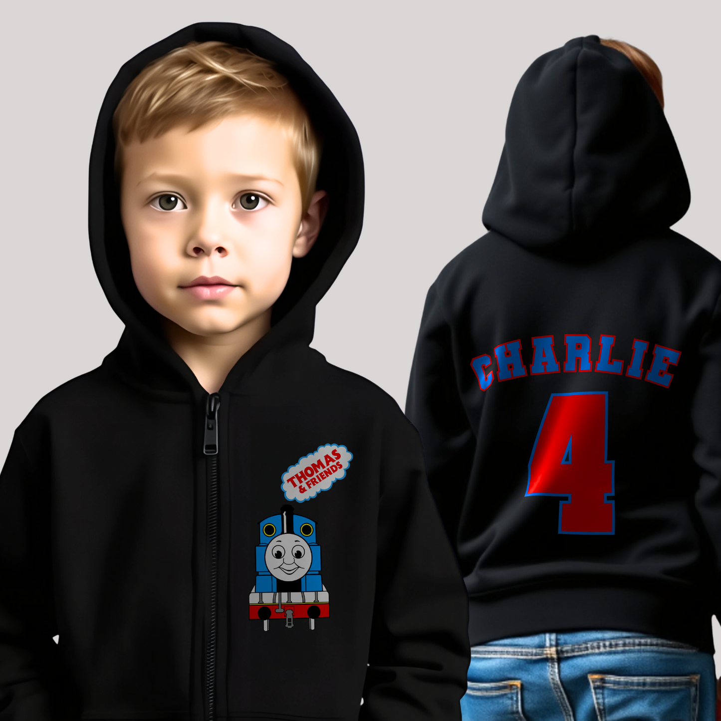 Custom Hoodie - Boys' Personalised Thomas the Tank Engine Zip Hoodie