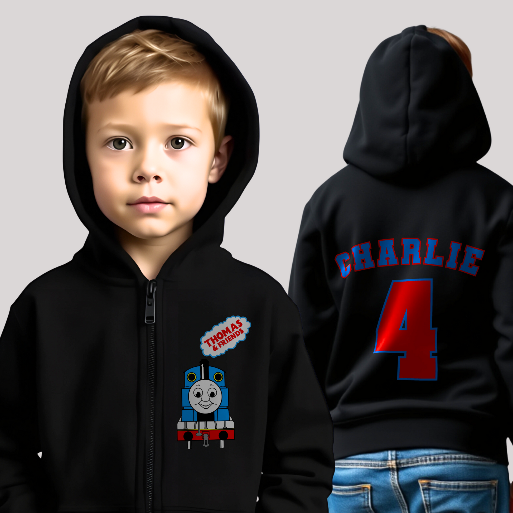 Custom Hoodie - Boys' Personalised Thomas the Tank Engine Zip Hoodie
