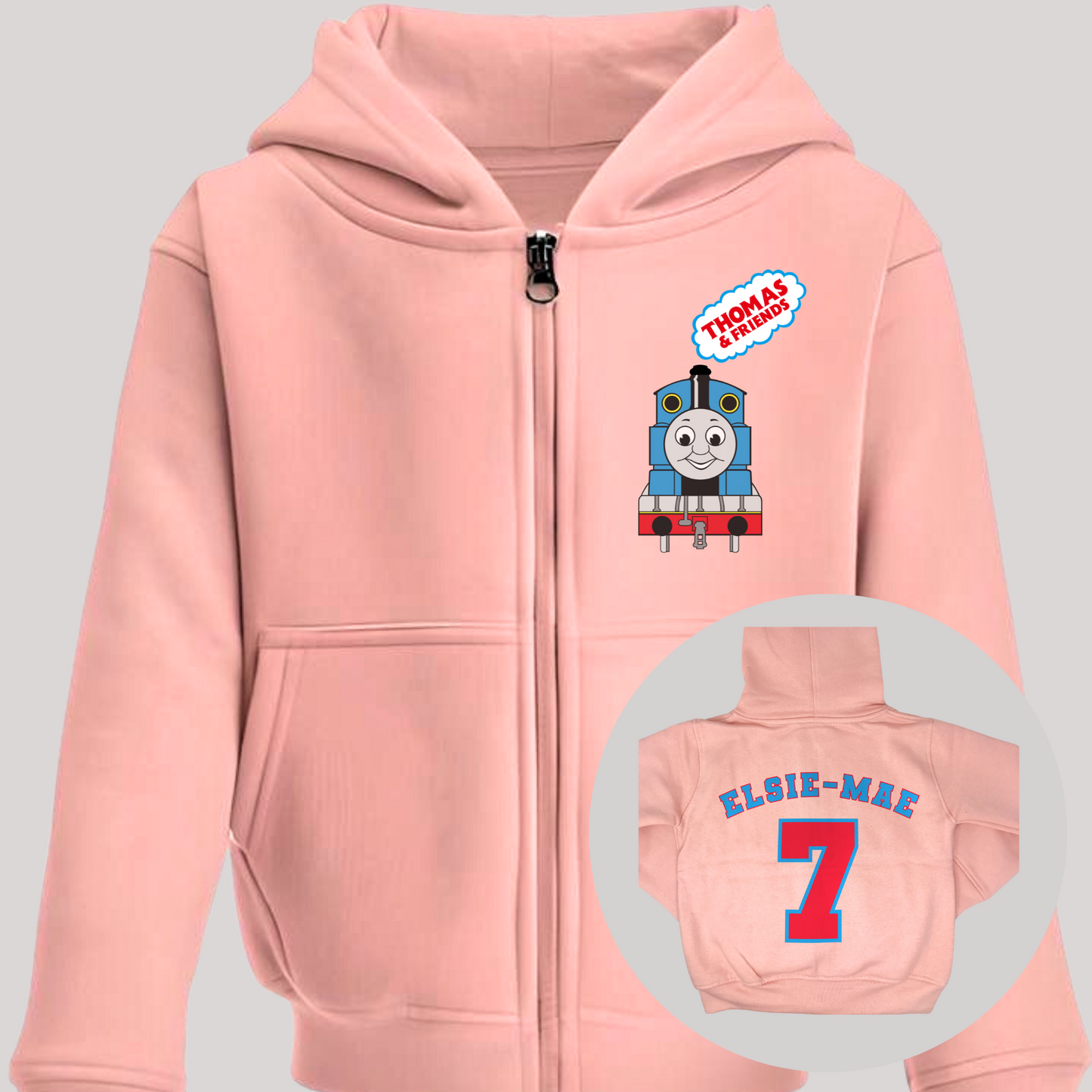 Personalised Boys Thomas the Tank Engine White Zip-up Hoodie with Back Print  - any name and number
