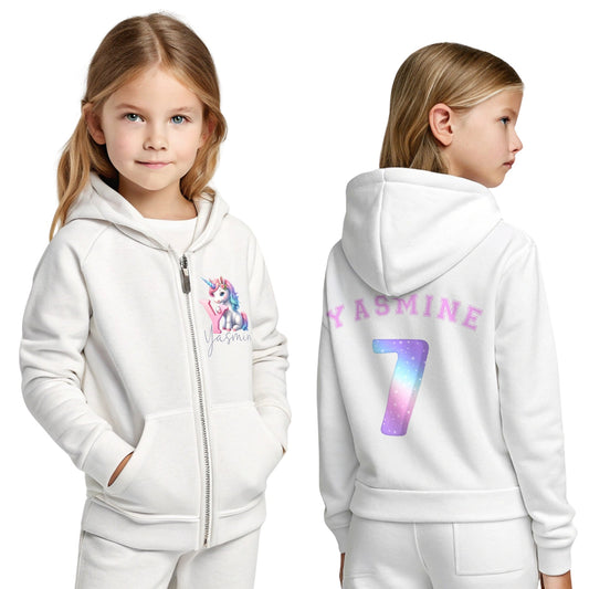 Unicorn Hoodie: Girls' Personalised Unicorn Birthday Hoodie, Personalised zipper hoodie, unicorn sweater kids, kids unicorn sweatshirt