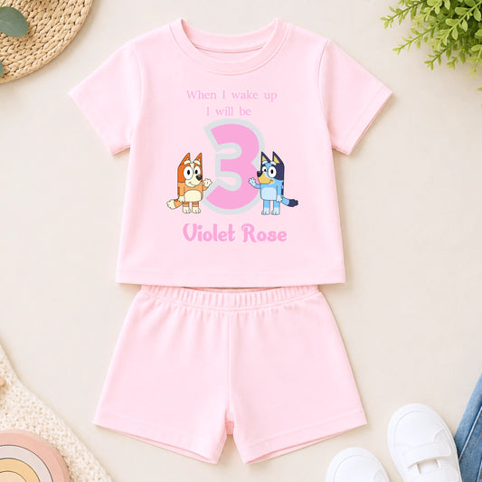 Girls Personalised Bluey and Bingo Short Birthday Pyjamas AishaBaileyDesigns