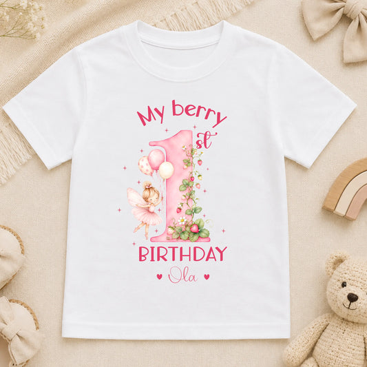 Berry 1st Birthday T-Shirt Personalised for Girls – Strawberry Fairy First Birthday Top AishaBaileyDesigns