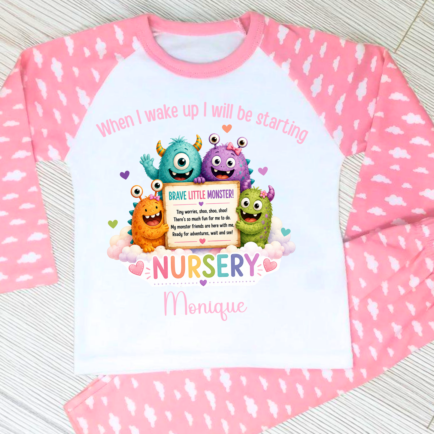 Personalised Girls Starting Nursery Pyjamas | Brave Little Monster