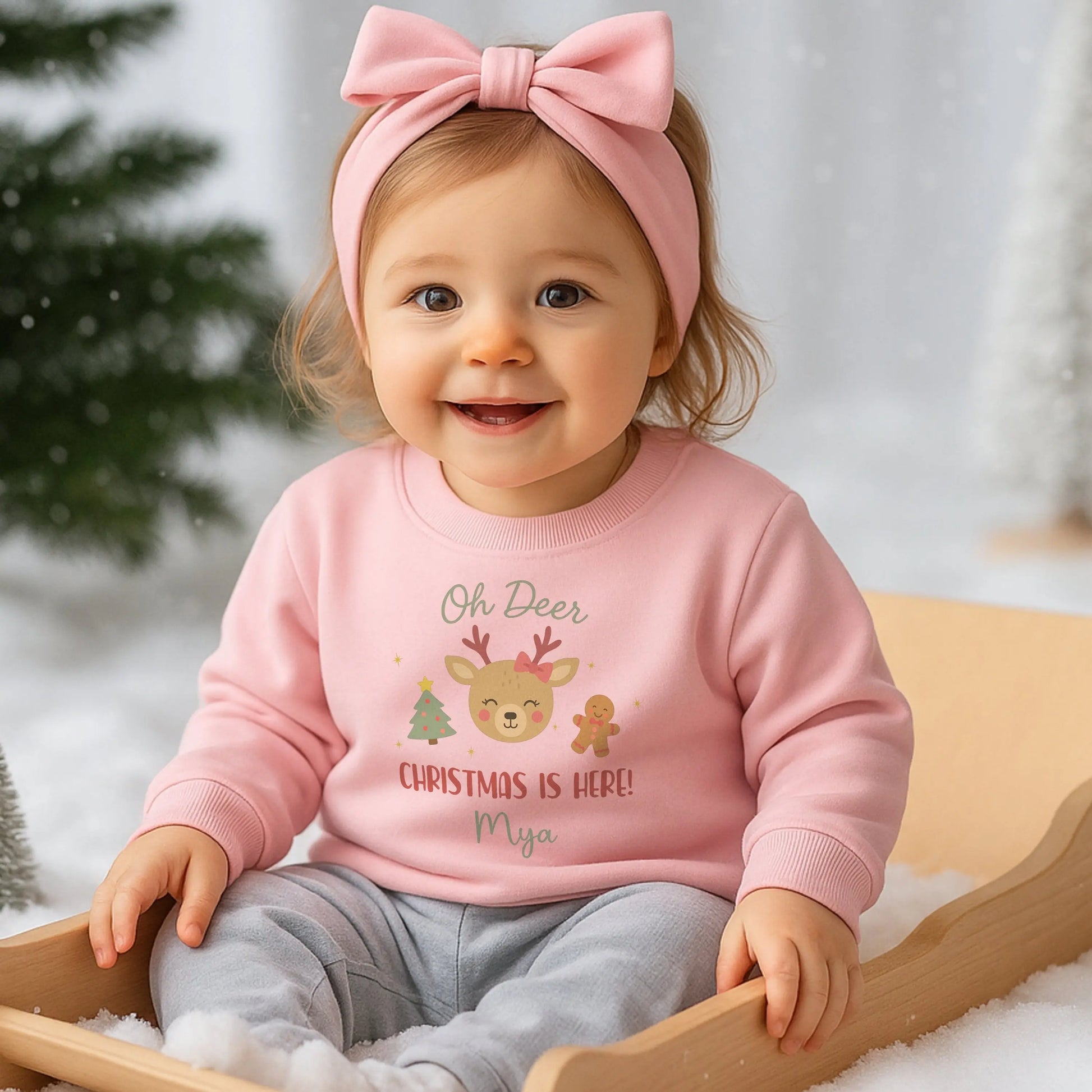 Girls Christmas Sweatshirt: Personalised boys reindeer Christmas sweatshirt with festive design and child’s name