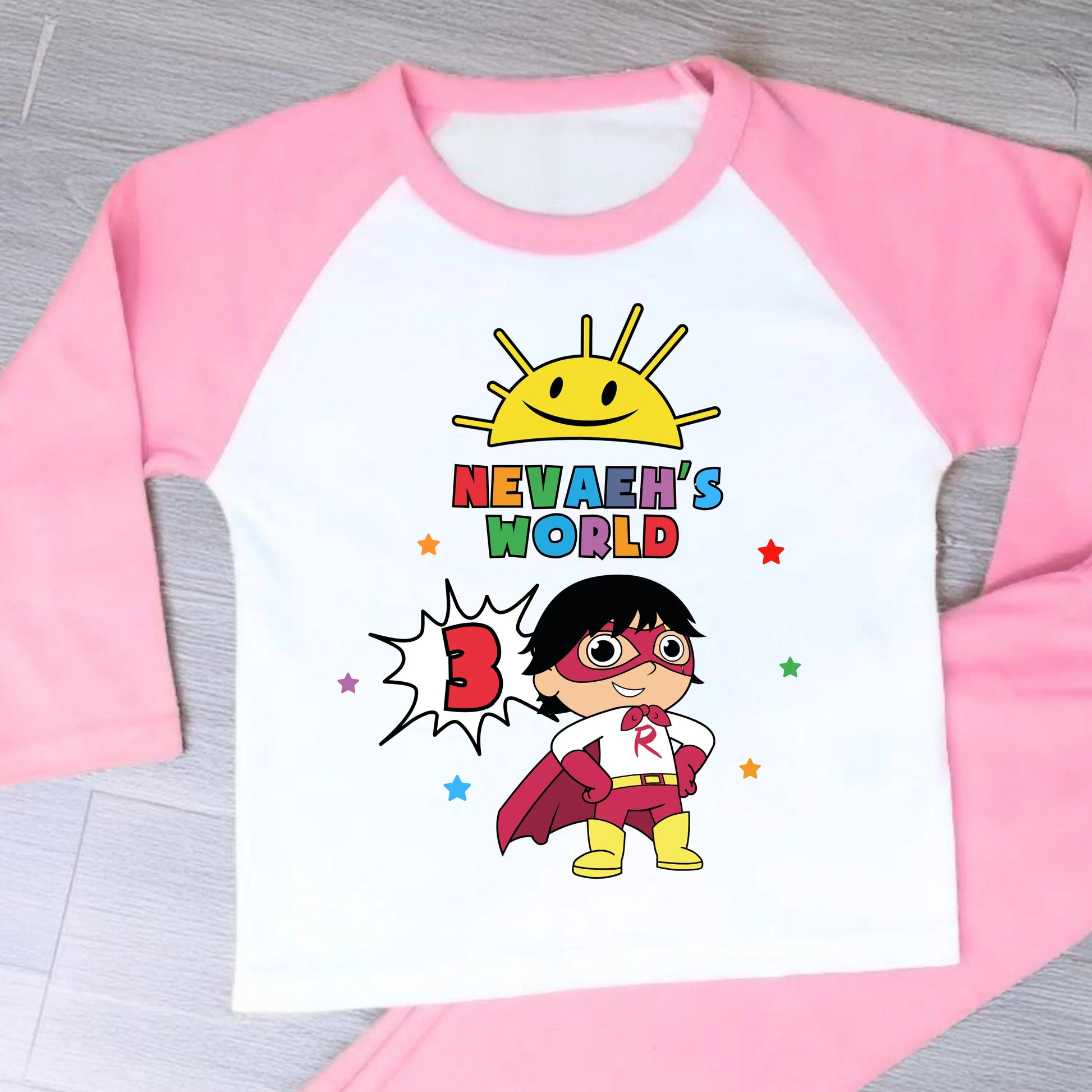 Girls Personalised Ryan's World Birthday Pyjamas with Name & Age AishaBaileyDesigns