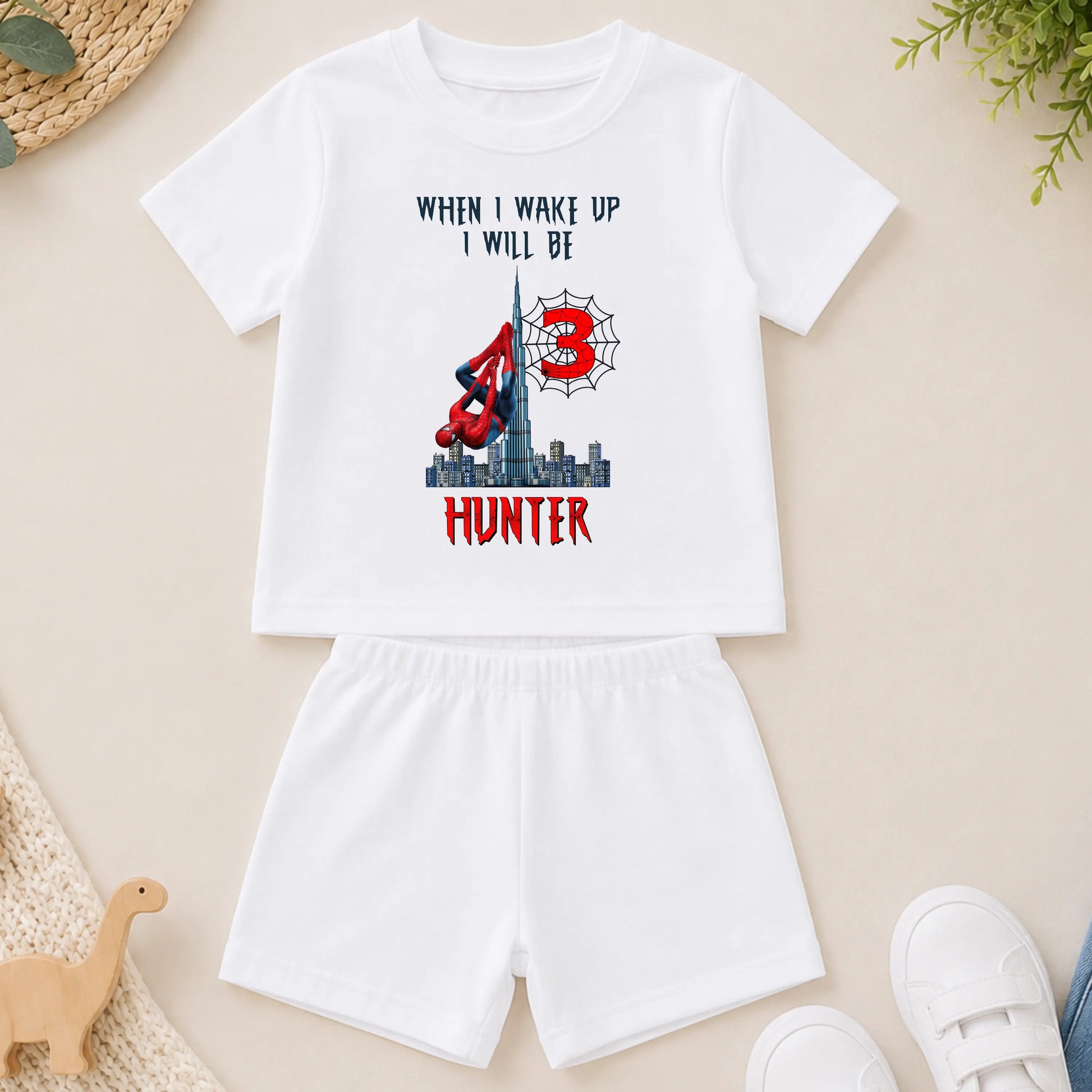 Personalised Spiderman Short Birthday Pyjamas for Boys AishaBaileyDesigns