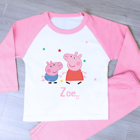 Personalised Peppa and George Pyjamas with custom name for everyday wear for girls.