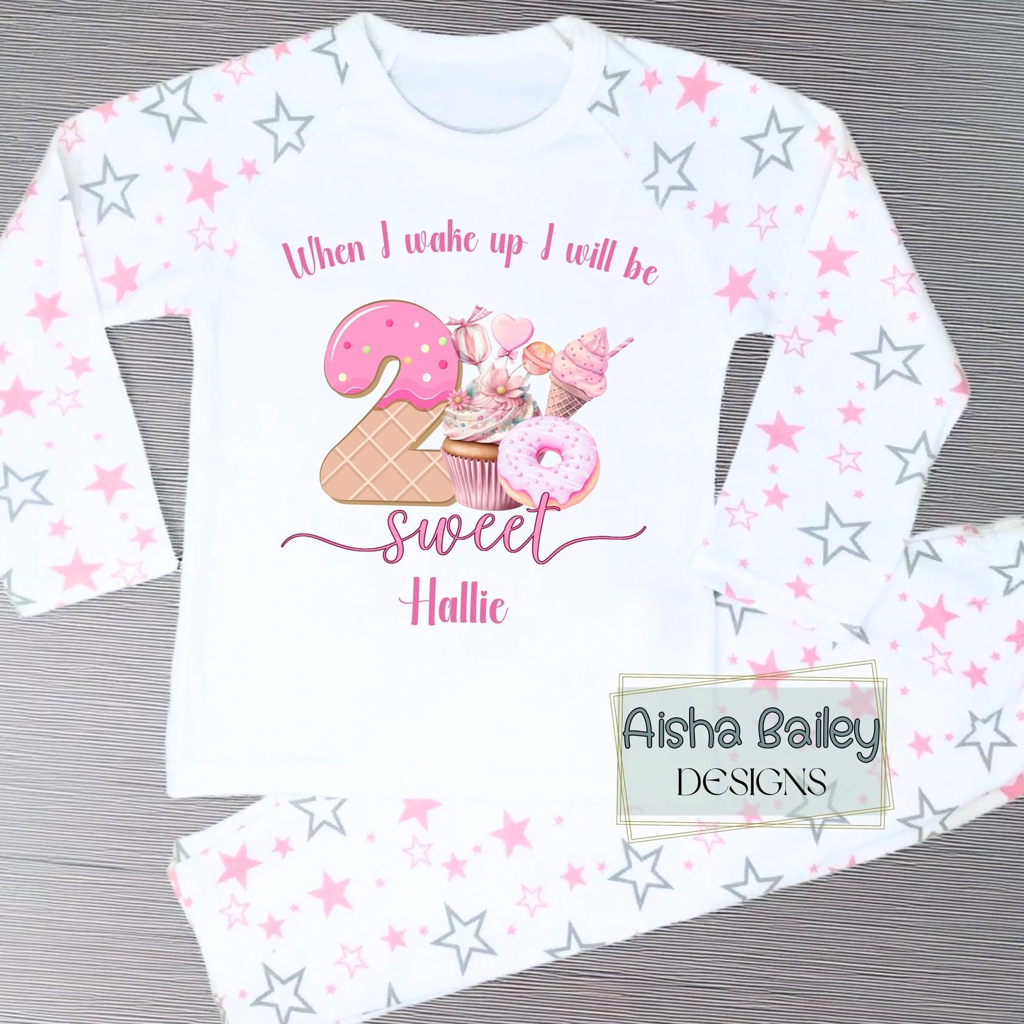 2nd Birthday Pyjamas - Two sweet birthday pyjamas for girls personalised pink number 2 cake design custom name girls second birthday outfit