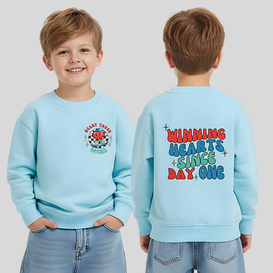 Personalised boys Valentines Sweatshirt for boy with a retro vibe and his custom name.
