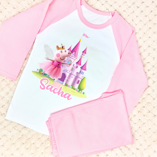 Peppa Pig Personalised pyjamas, personalised princess peppa pig pyjamas with name, Girls custom peppa pig, princess peppa pig pajamas, peppa pig pjs