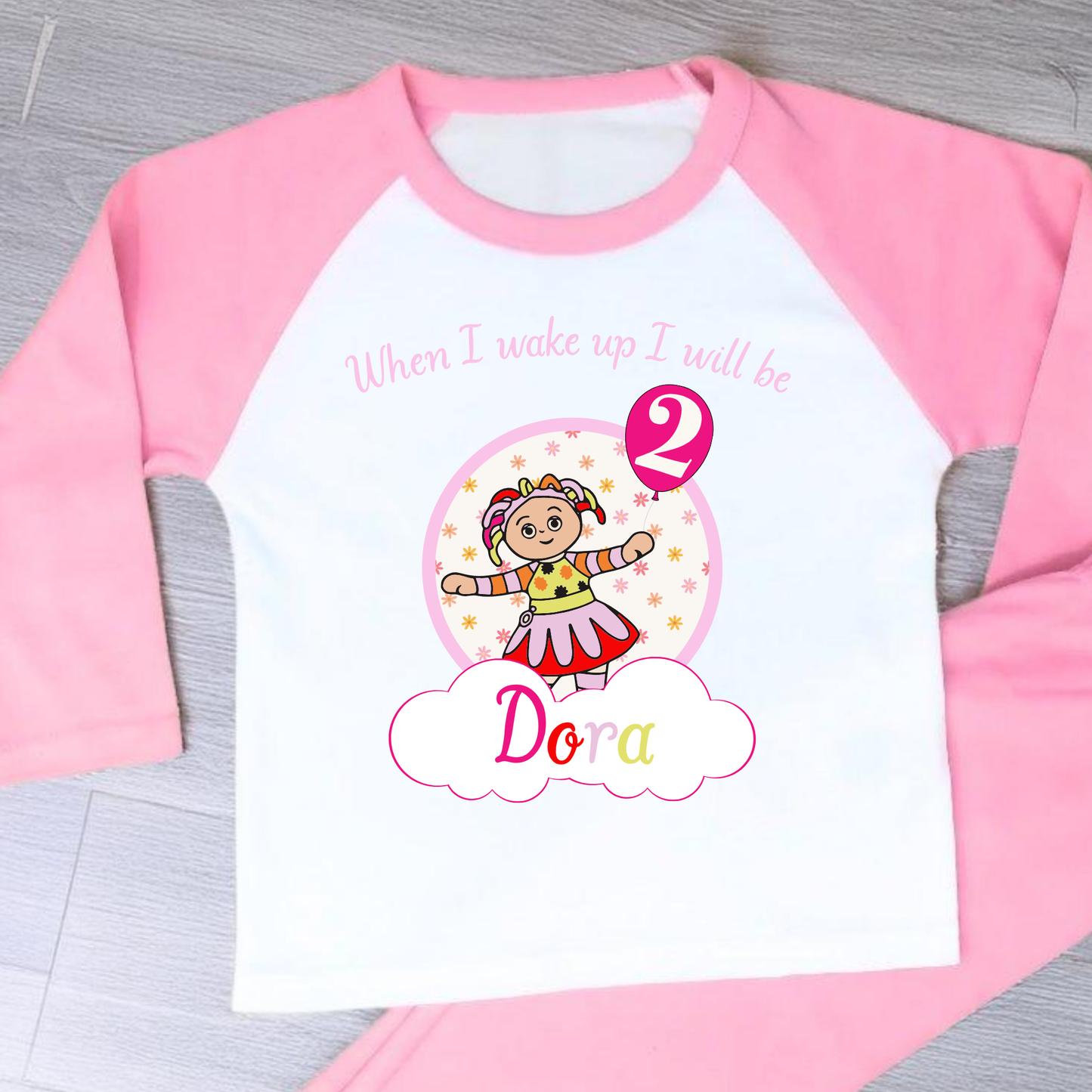 Upsy Daisy Birthday pyjamas, In the night garden birthday pyjamas, when i wake up Upsy Daisy, Girls Upsy Daisy, in the night garden name number
