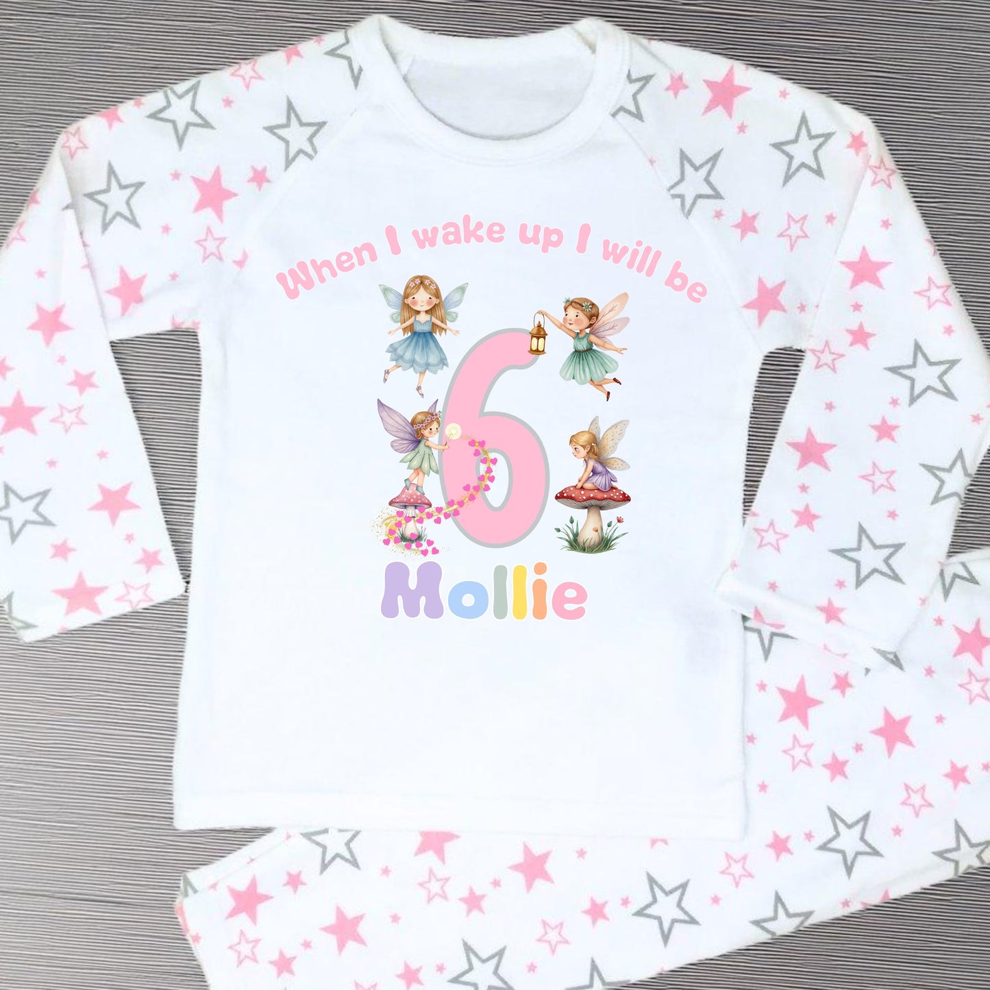 Fairy Garden birthday pyjamas: Adorable Fairy Garden Birthday Pyjamas personalised with age & name. Perfect for girls’ birthday mornings & magical photos. Soft, comfy, & unique.