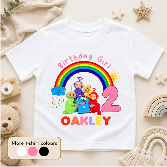 Birthday T-shirt with Name & Age - Custom Teletubbie Design, Custom name t-shirt, personalised 1st 2nd 3rd