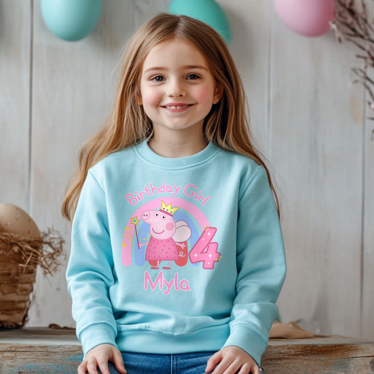 Peppa Pig Birthday Sweatshirt for Girls - Personalised Peppa Pig Birthday Jumper, peppa pig fairy birthday shirt, personalised peppa jumper, peppa birthday sweatshirt