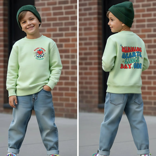 Personalised boys Valentines Sweatshirt for boy with a retro vibe and his custom name.