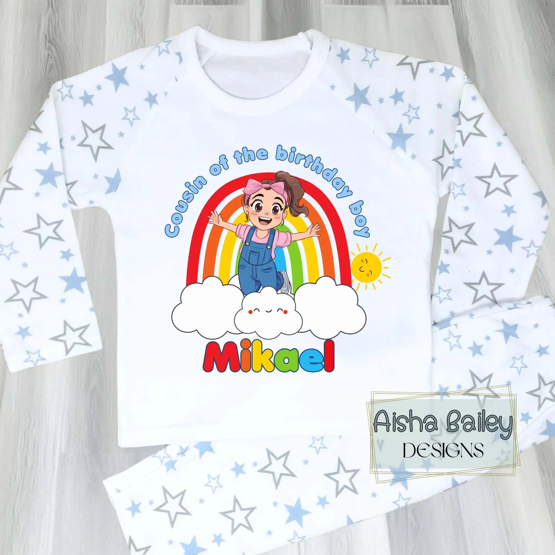 Ms Rachel Matching Sibling birthday Pyjamas: Ms Rachel Match With Me personalised pyjamas with sibling birthday design and names. Sister of the birthday girl, brother of the birthday boy, 