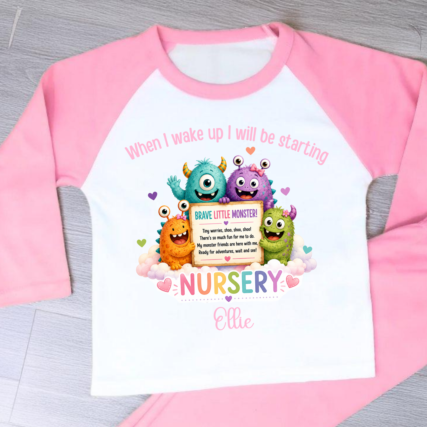 Personalised Girls Starting Nursery Pyjamas | Brave Little Monster