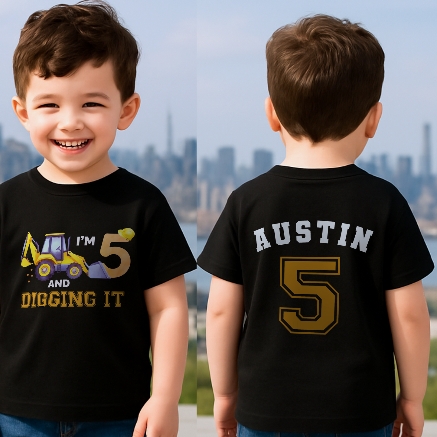 Boys Personalised Construction Digger Birthday T-Shirt