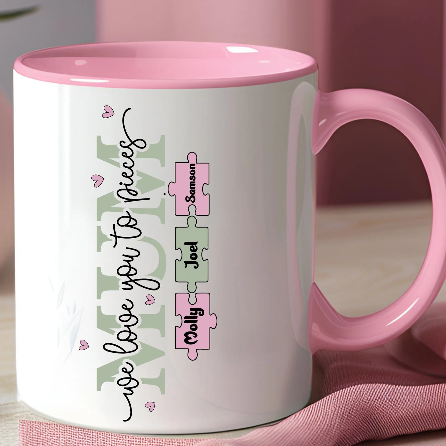 Personalised Mum Mug – We Love You To Pieces Puzzle Name Gift for Mother's Day AishaBaileyDesigns