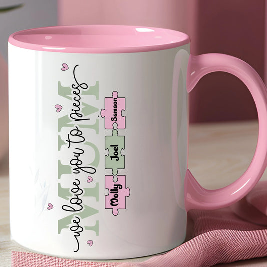 Personalised Mum Mug – We Love You To Pieces Puzzle Name Gift for Mother's Day AishaBaileyDesigns