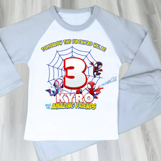 Personalised Spidey Birthday Pyjamas for Boys  - Spidey and his Amazing Friends AishaBaileyDesigns