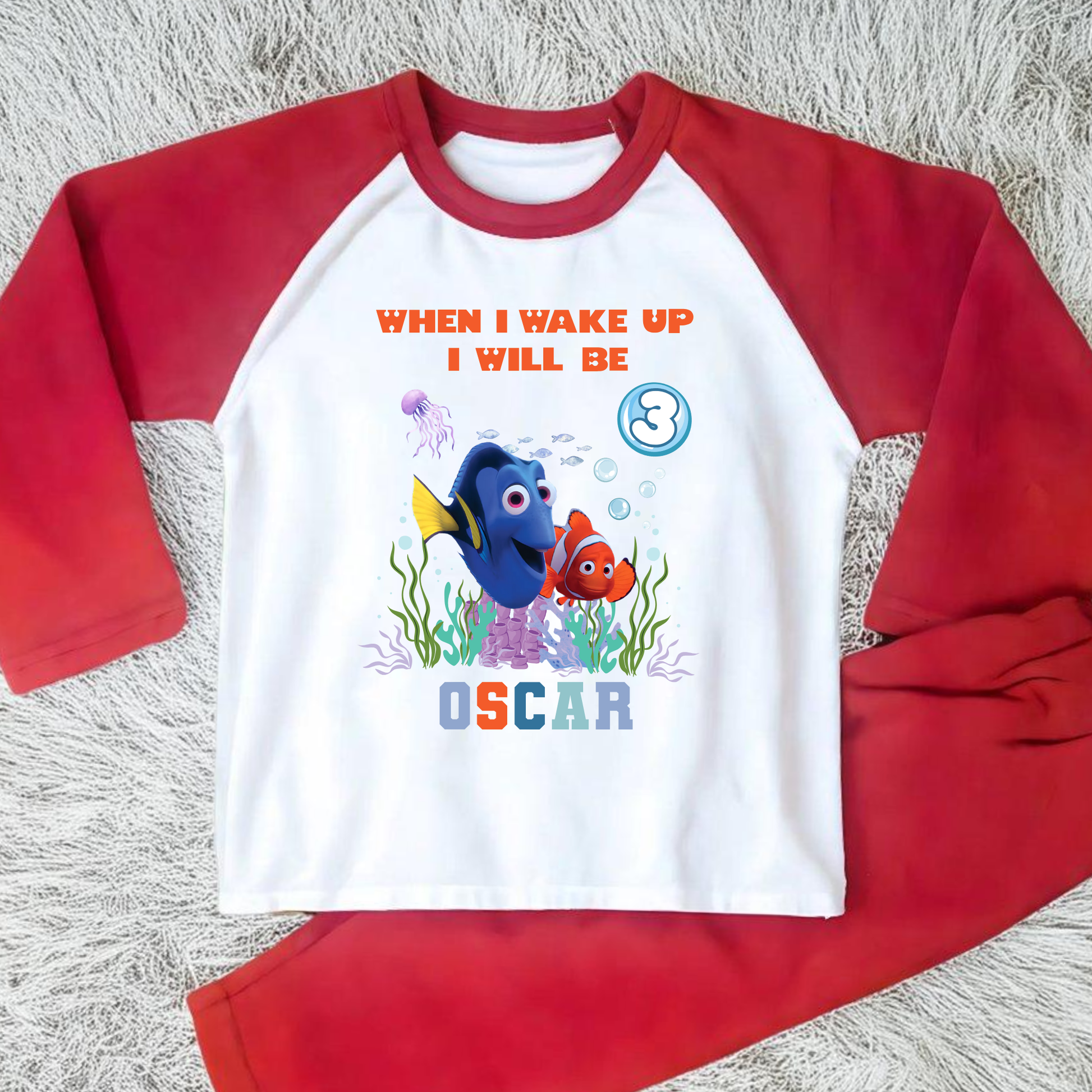 Nemo and Dory birthday pyjamas personalised with under the sea theme for boys
