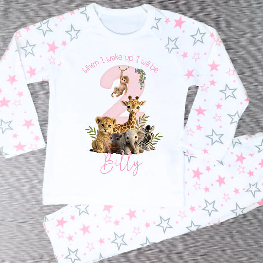 Personalised Safari Birthday Pyjamas Girls – When I Wake Up Birthday Pyjama Set AishaBaileyDesigns