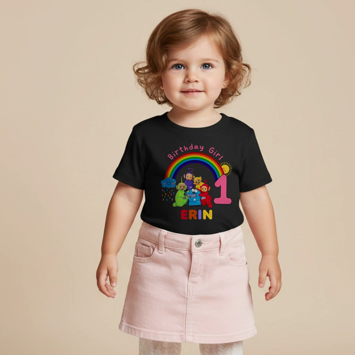 Birthday T-shirt with Name & Age - Custom Teletubbie Design, Custom name t-shirt, personalised 1st 2nd 3rd