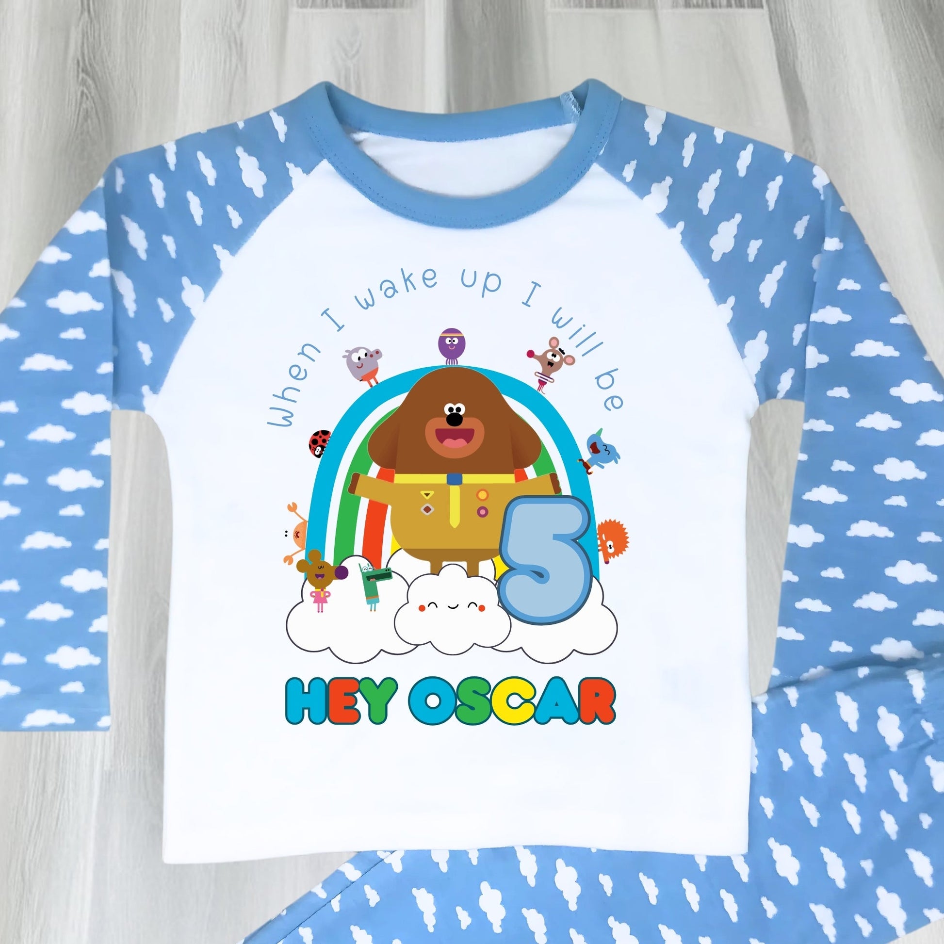 Hey Duggee birthday pyjamas, boys hey duggee pjs, personalised hey duggee, duggee birthday pjs