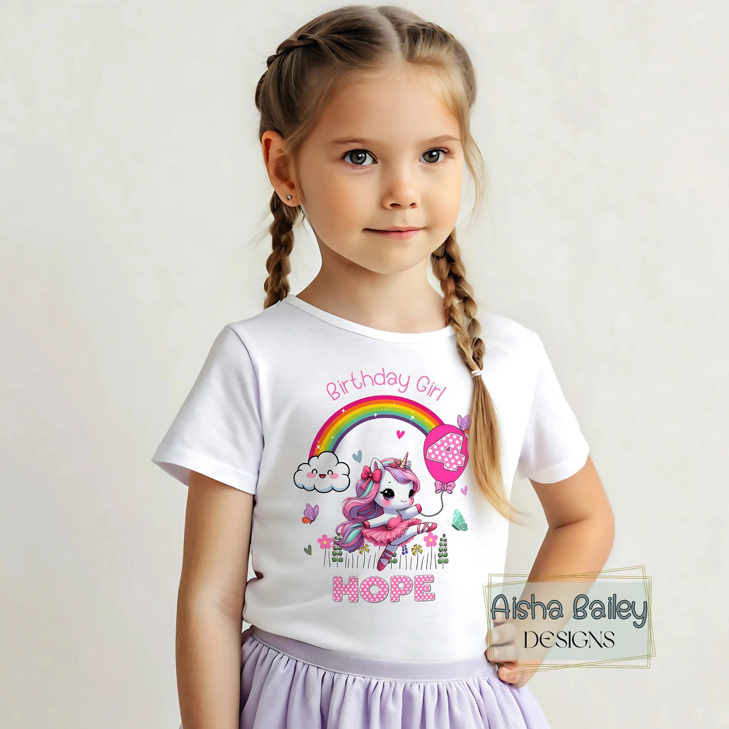 Personalised birthday girl t-shirt with unicorn rainbow desig, Custom girls birthday shirt with personalised name and age, Unicorn birthday girl t-shirt personalised for girls, Personalised girls birthday outfit with rainbow unicorn print