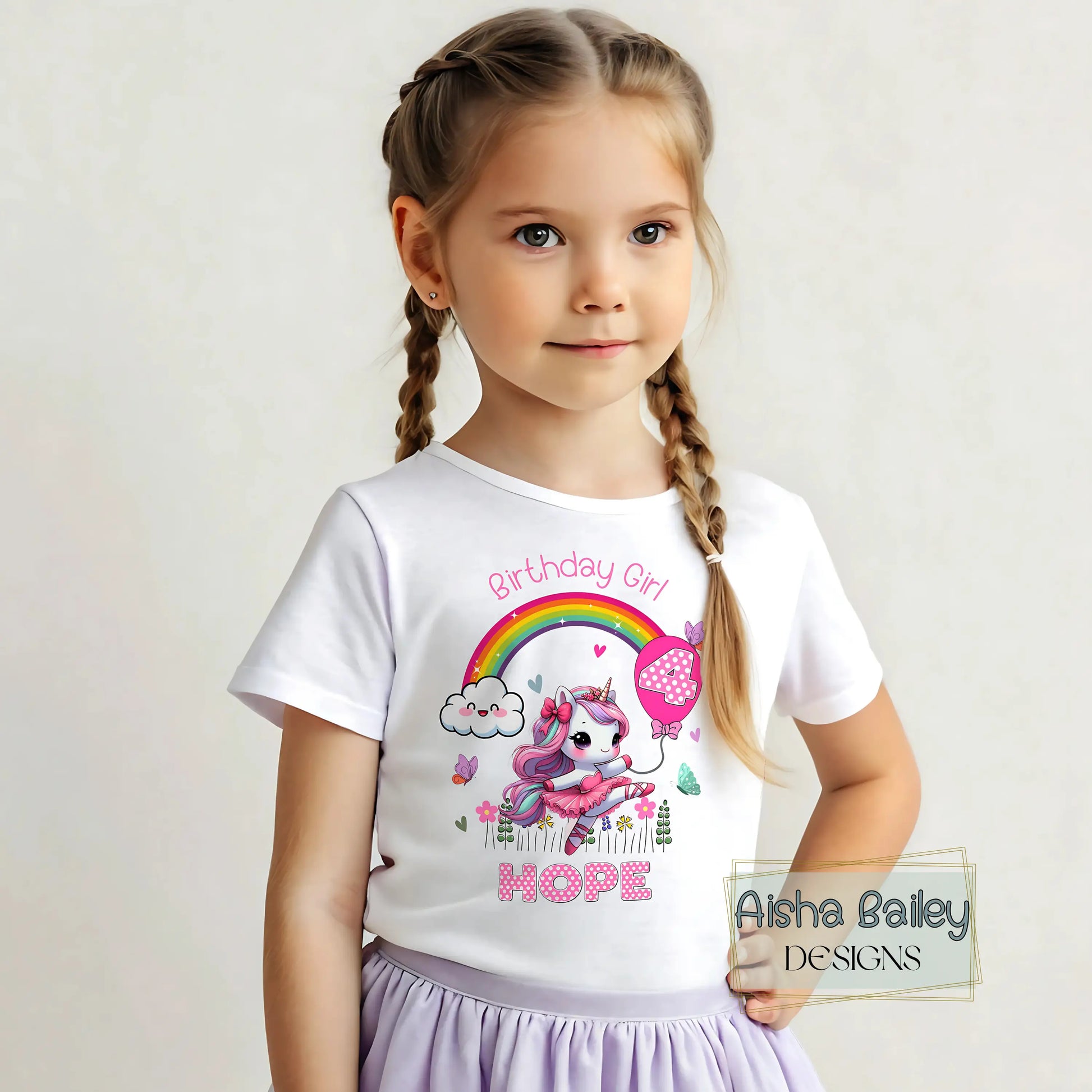 Personalised birthday girl t-shirt with unicorn rainbow desig, Custom girls birthday shirt with personalised name and age, Unicorn birthday girl t-shirt personalised for girls, Personalised girls birthday outfit with rainbow unicorn print