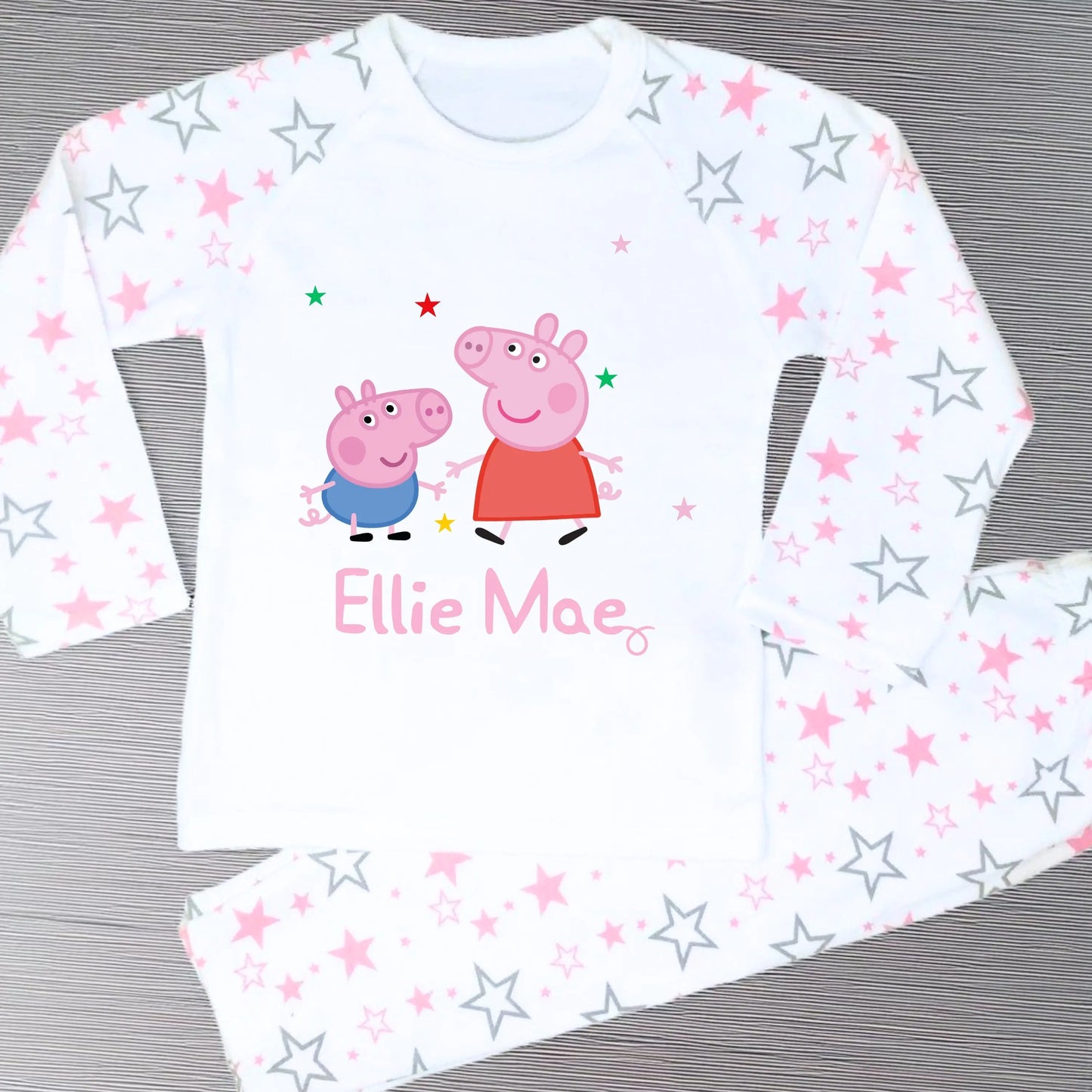 Personalised Peppa and George Pyjamas with custom name for everyday wear for girls.