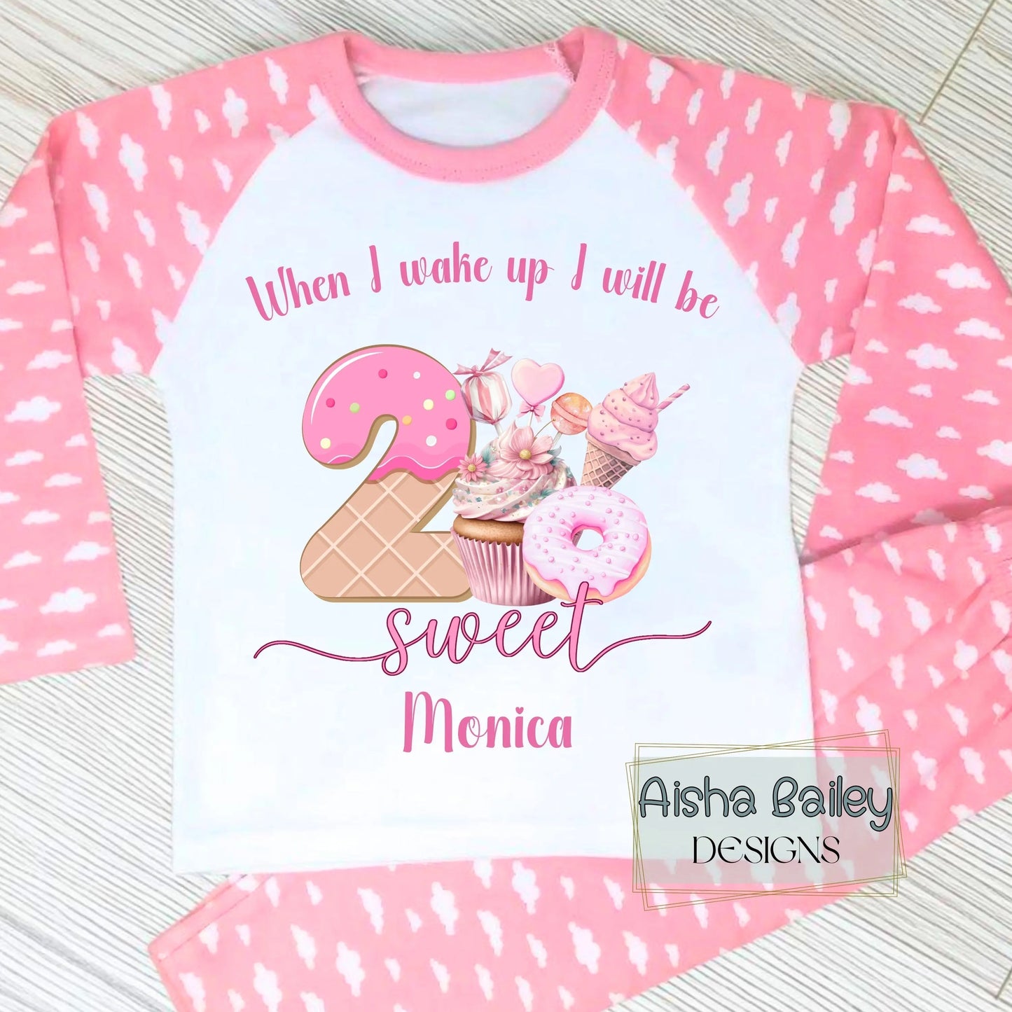 2nd Birthday Pyjamas - Two sweet birthday pyjamas for girls personalised pink number 2 cake design custom name girls second birthday outfit
