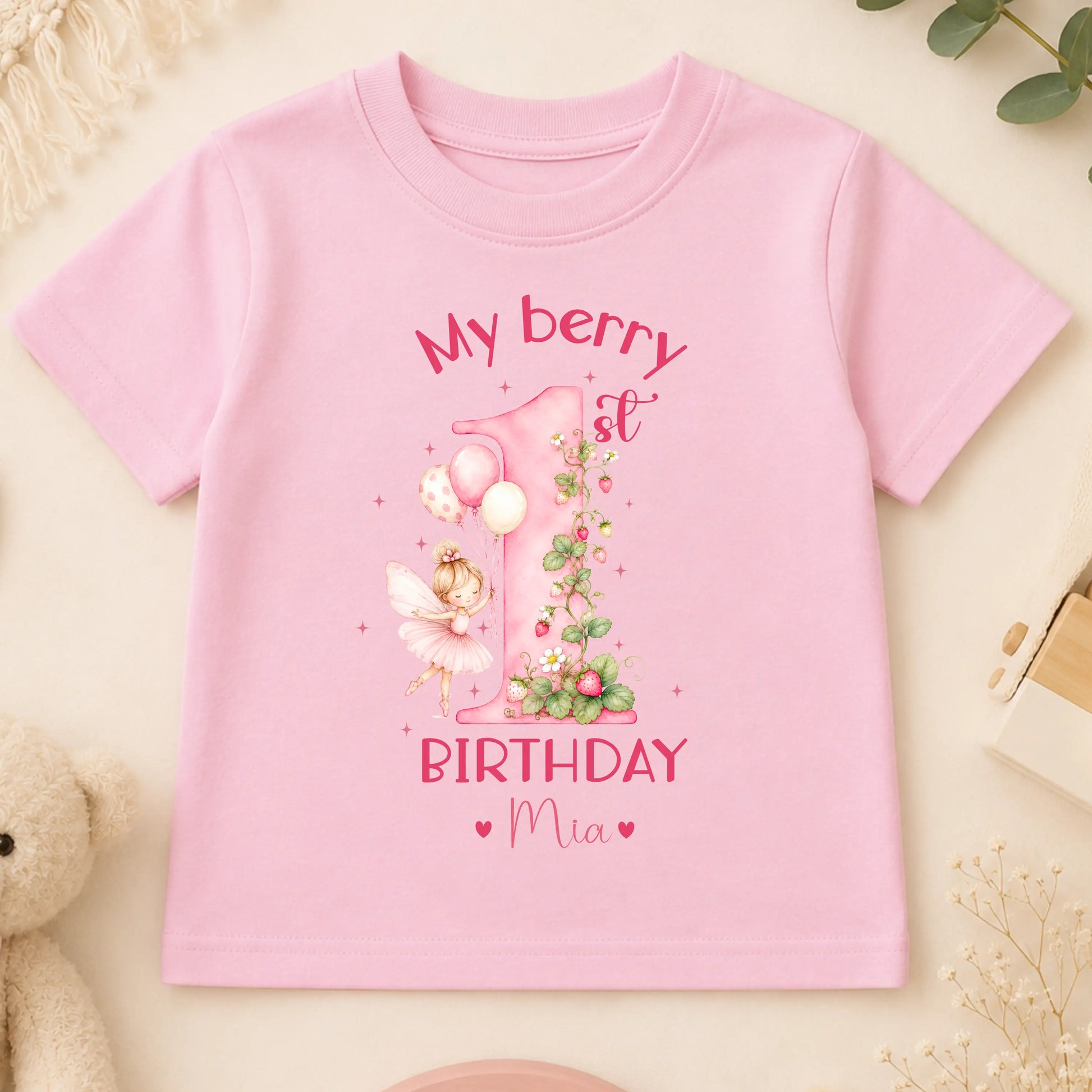 Berry 1st Birthday T-Shirt Personalised for Girls – Strawberry Fairy First Birthday Top AishaBaileyDesigns